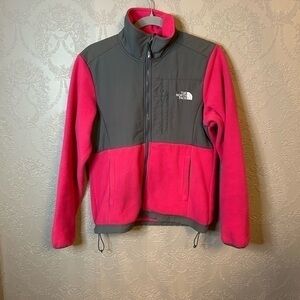 North Face Pink Gray Fleece zip down jacket M good condition